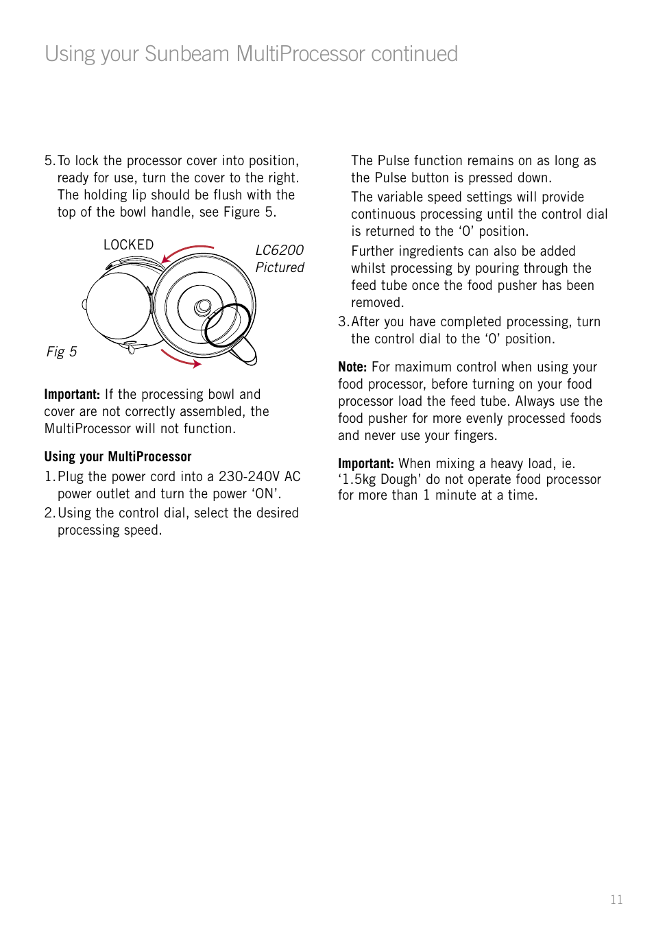 Heading, Using your sunbeam multiprocessor continued | Sunbeam LC6200 User Manual | Page 13 / 44