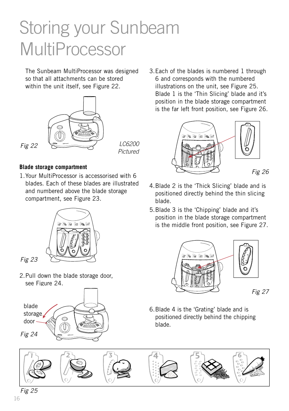 Storing your sunbeam multiprocessor | Sunbeam LC6200 User Manual | Page 18 / 44