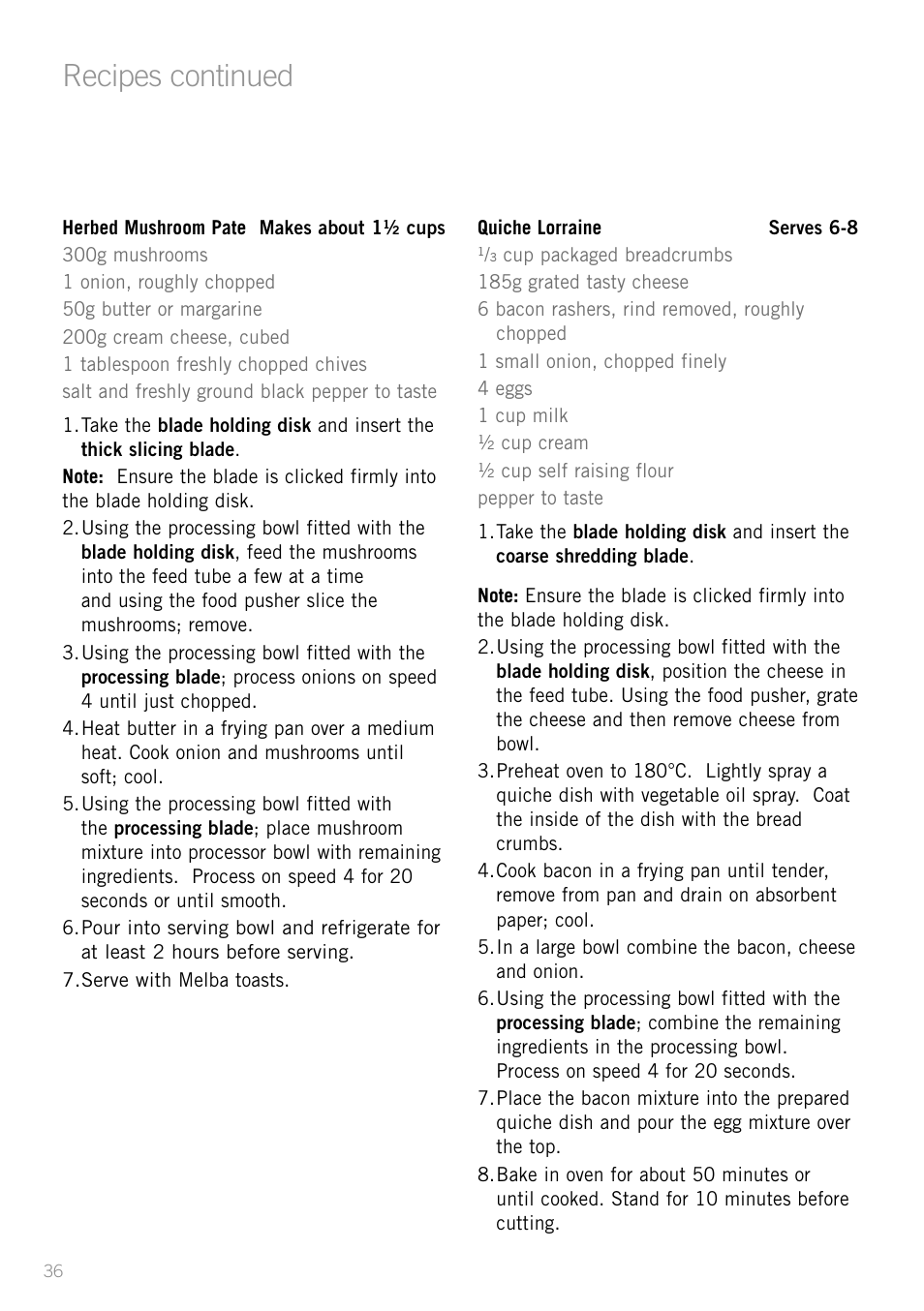 Recipes continued | Sunbeam LC6200 User Manual | Page 38 / 44