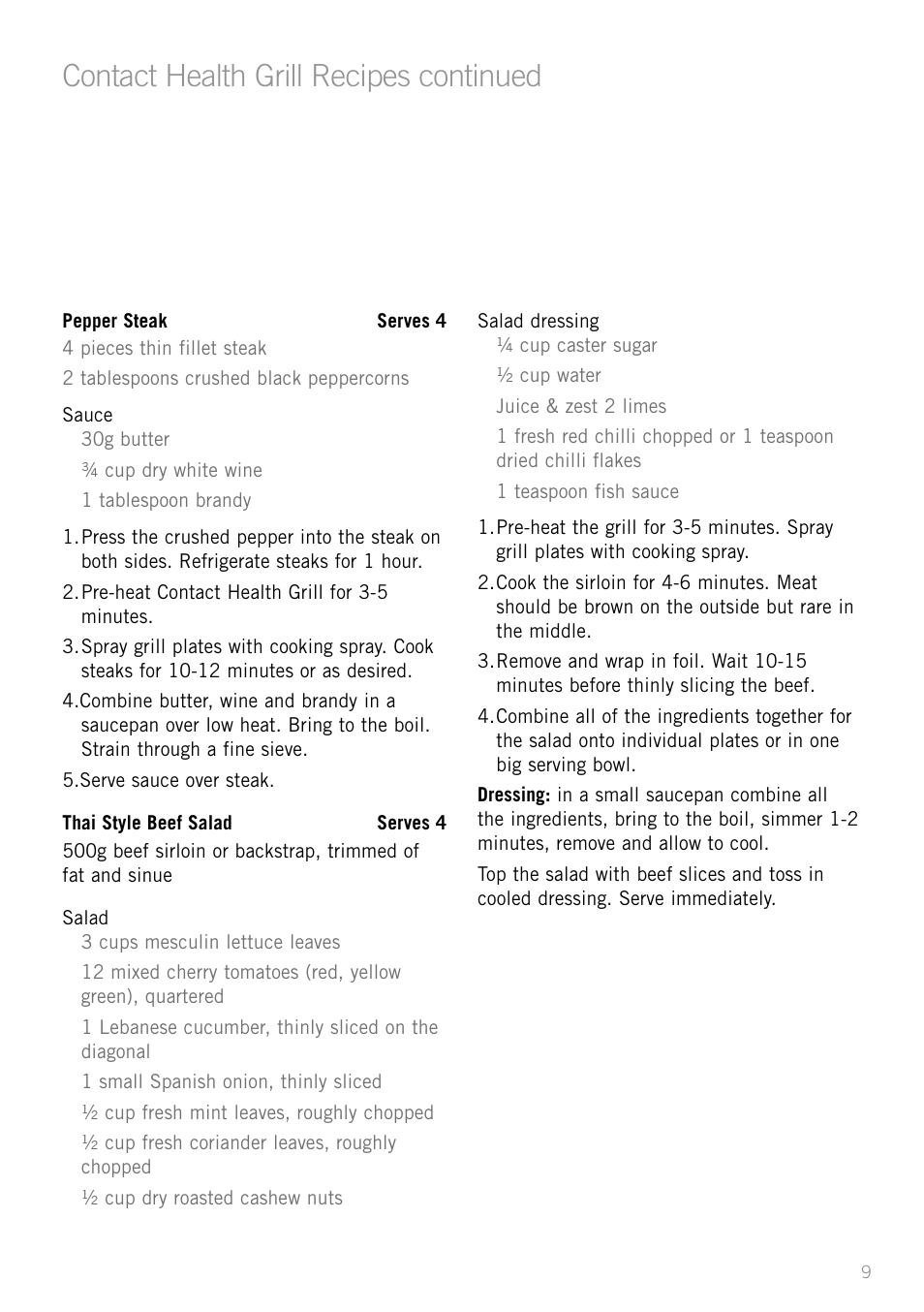 Contact health grill recipes continued | Sunbeam GC4610 User Manual | Page 11 / 24