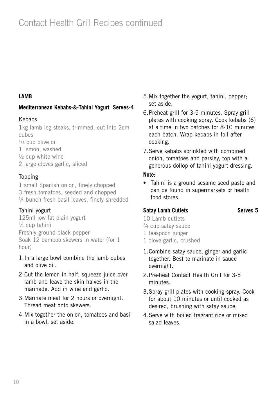 Contact health grill recipes continued | Sunbeam GC4610 User Manual | Page 12 / 24