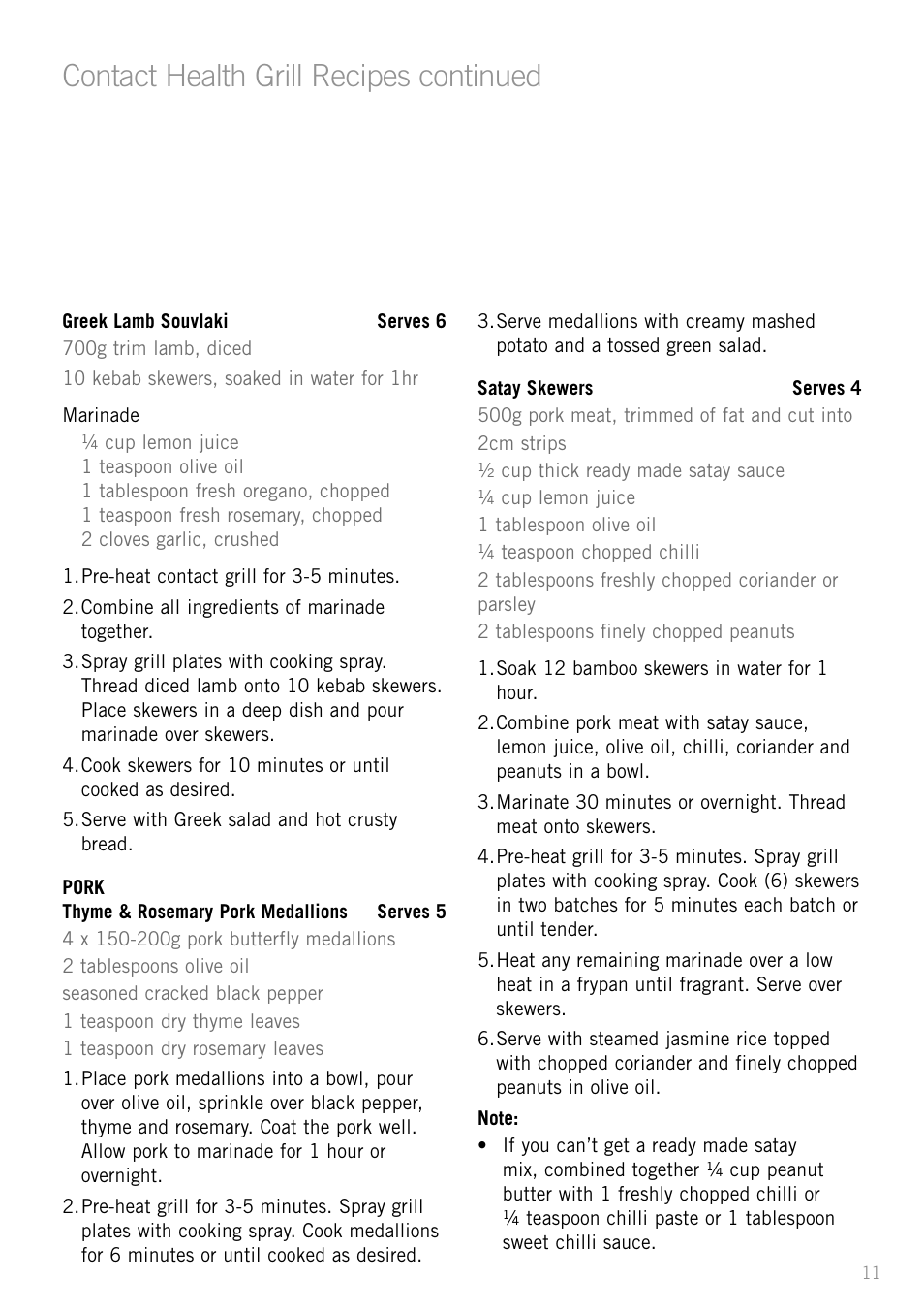 Contact health grill recipes continued | Sunbeam GC4610 User Manual | Page 13 / 24