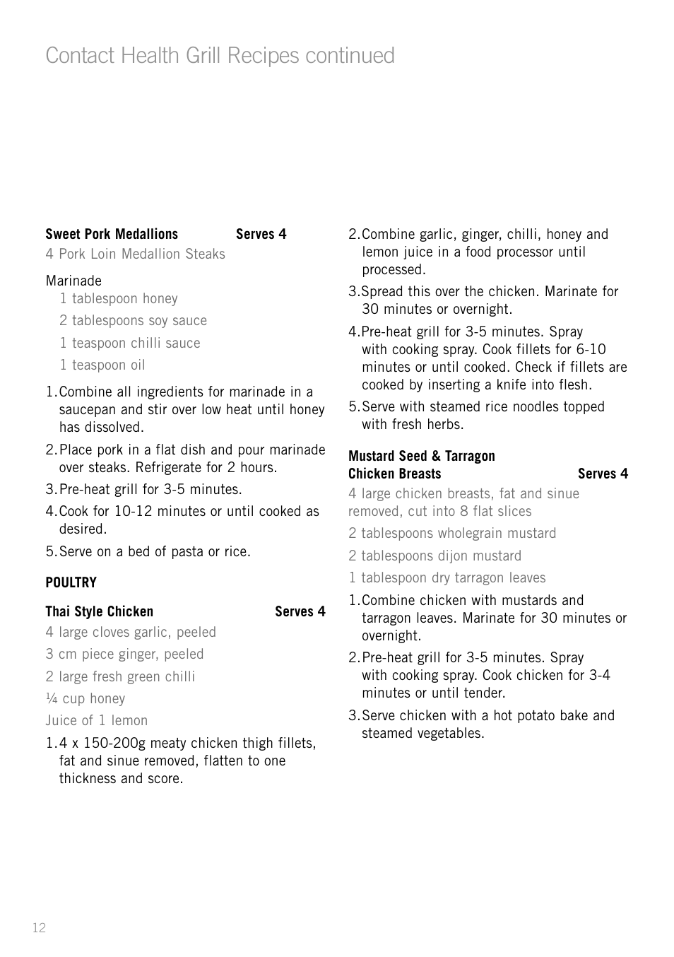 Contact health grill recipes continued | Sunbeam GC4610 User Manual | Page 14 / 24