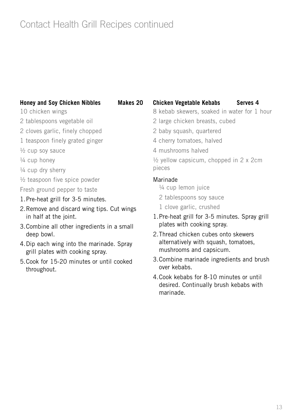 Contact health grill recipes continued | Sunbeam GC4610 User Manual | Page 15 / 24