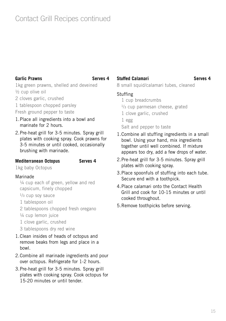 Contact grill recipes continued | Sunbeam GC4610 User Manual | Page 17 / 24