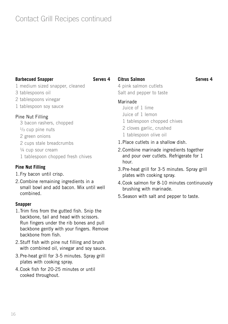 Contact grill recipes continued | Sunbeam GC4610 User Manual | Page 18 / 24