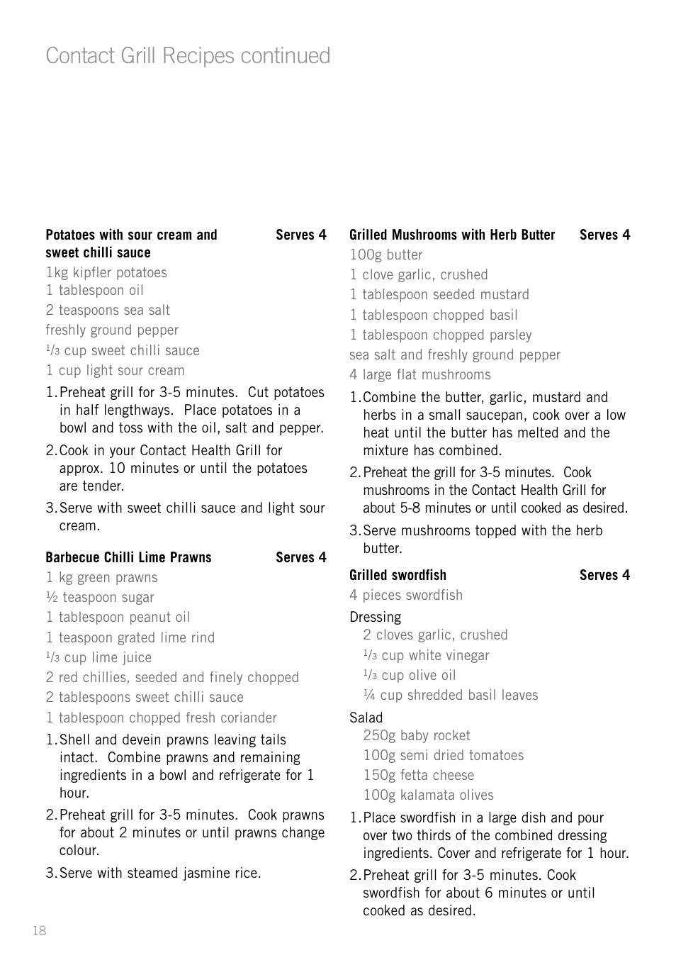 Contact grill recipes continued | Sunbeam GC4610 User Manual | Page 20 / 24