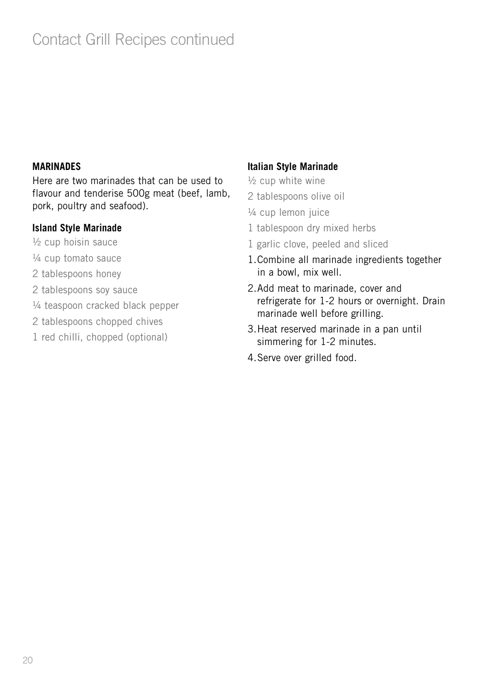 Contact grill recipes continued | Sunbeam GC4610 User Manual | Page 22 / 24