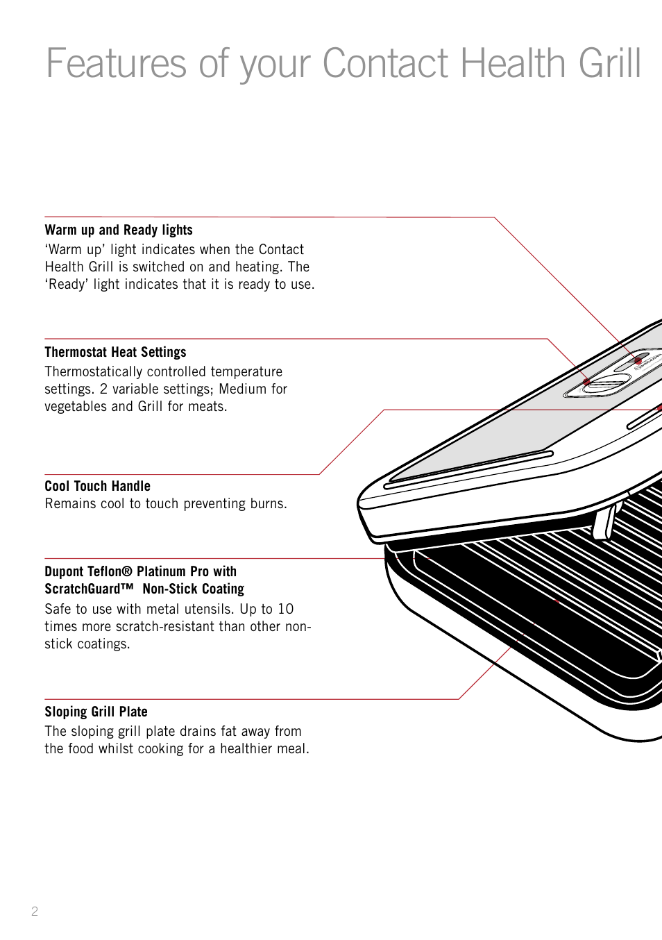 Features of your contact health grill | Sunbeam GC4610 User Manual | Page 4 / 24