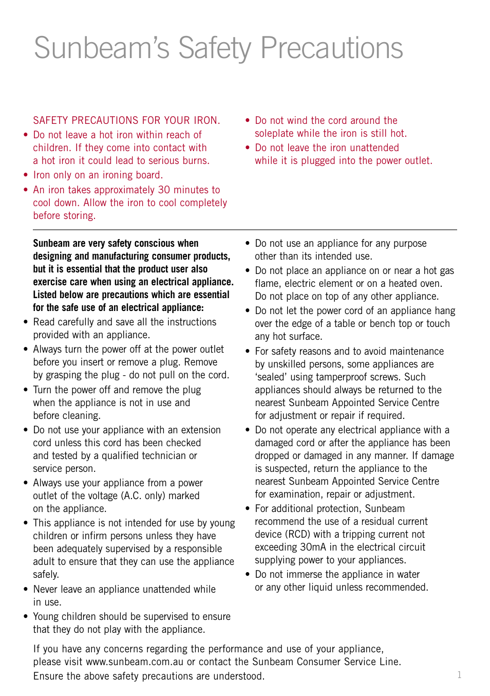 Sunbeam’s safety precautions | Sunbeam 2600 User Manual | Page 3 / 8