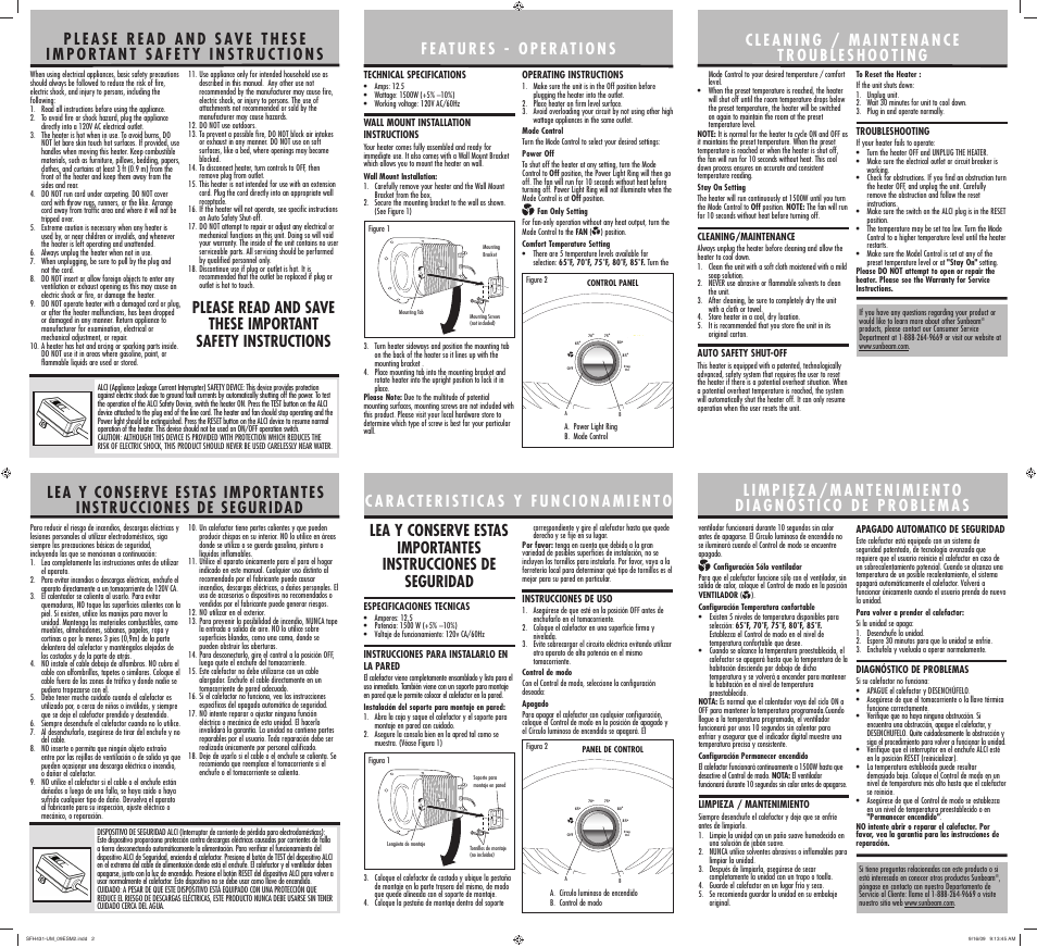 Sunbeam COMPACT BATHROOM HEATER sfh431 User Manual | Page 2 / 2