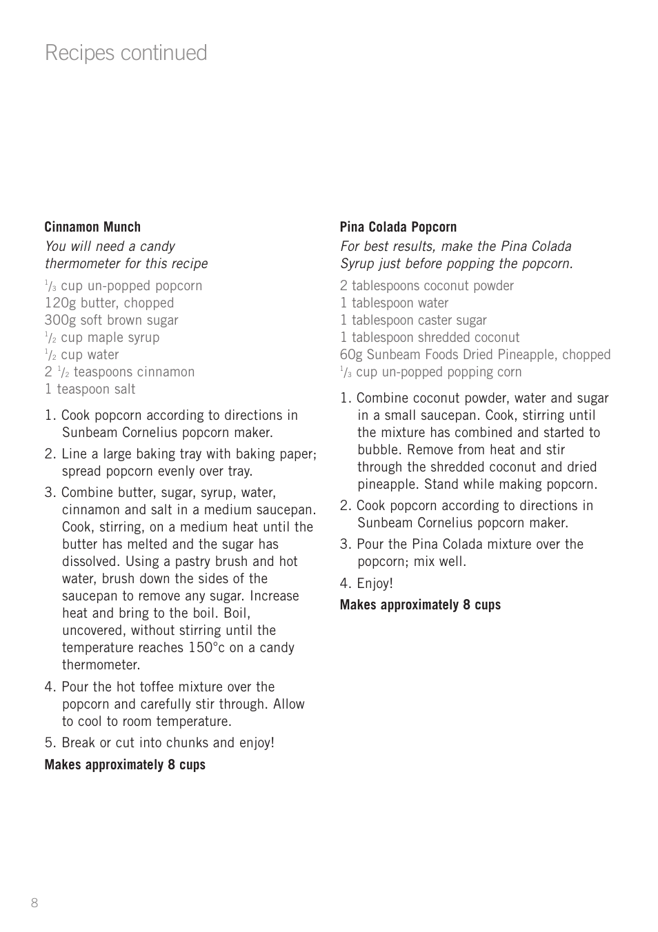 Recipes continued | Sunbeam CP4500 User Manual | Page 10 / 12