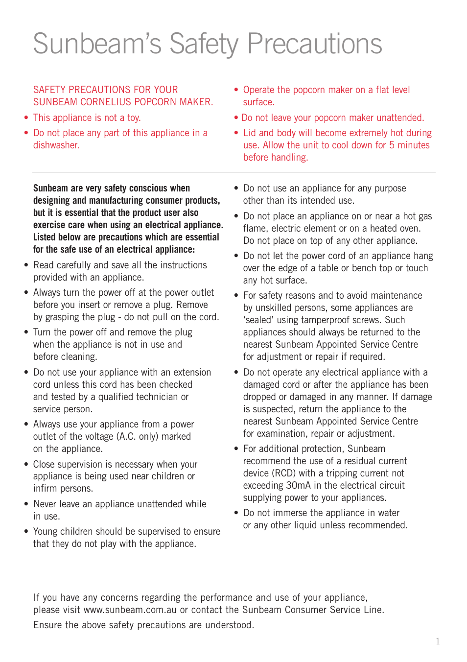 Sunbeam’s safety precautions | Sunbeam CP4500 User Manual | Page 3 / 12