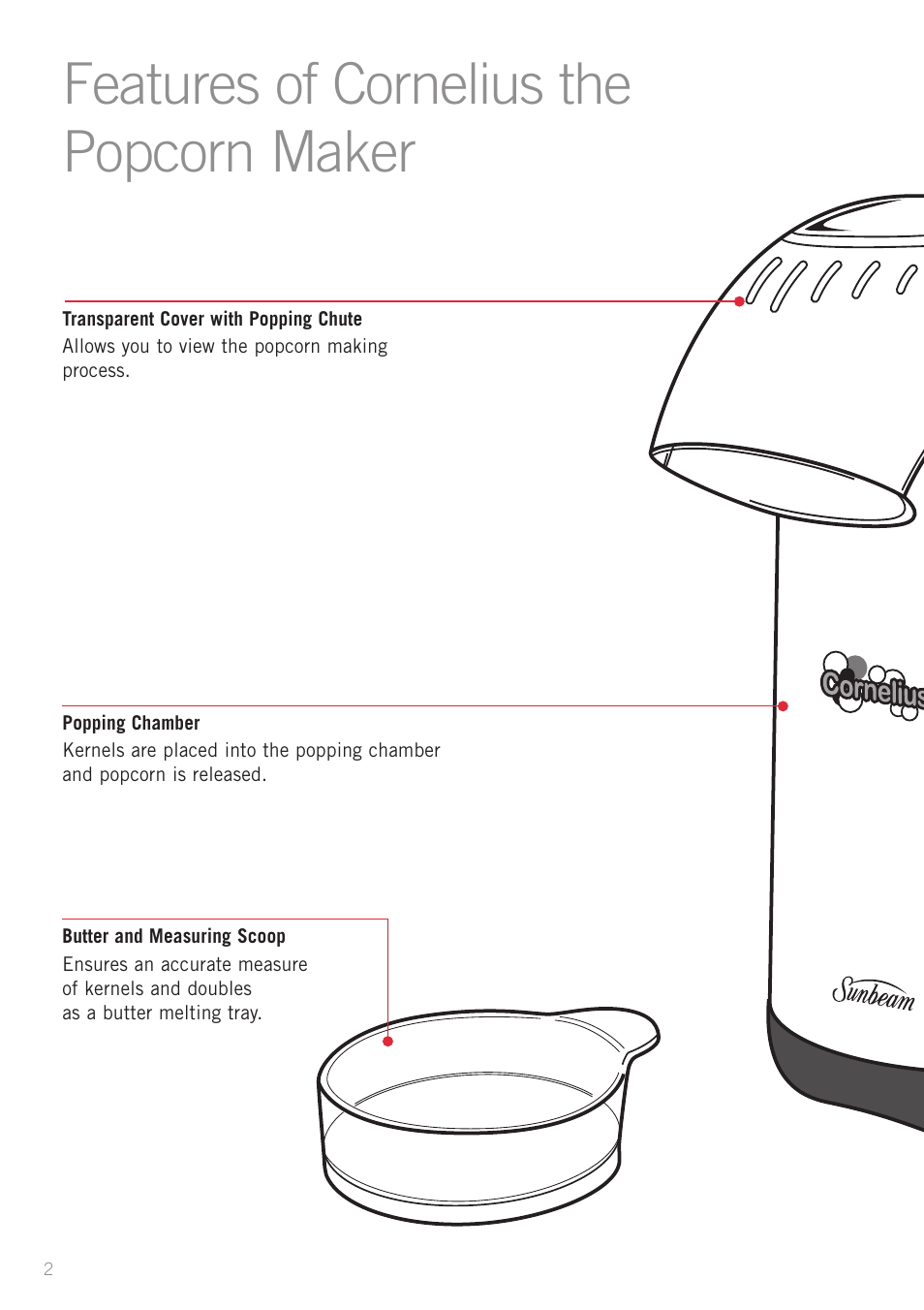 Features of cornelius the popcorn maker | Sunbeam CP4500 User Manual | Page 4 / 12