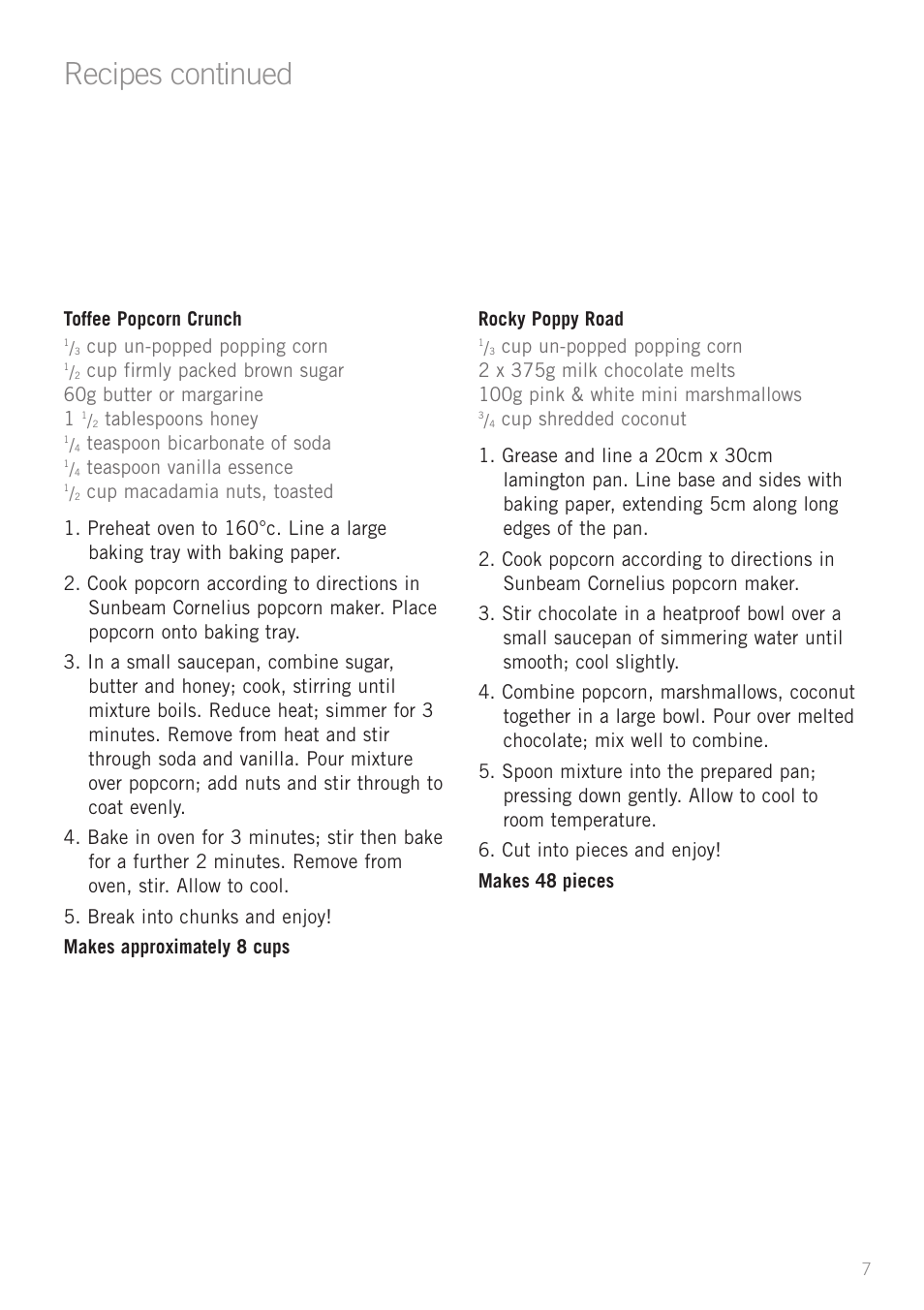 Recipes continued | Sunbeam CP4500 User Manual | Page 9 / 12