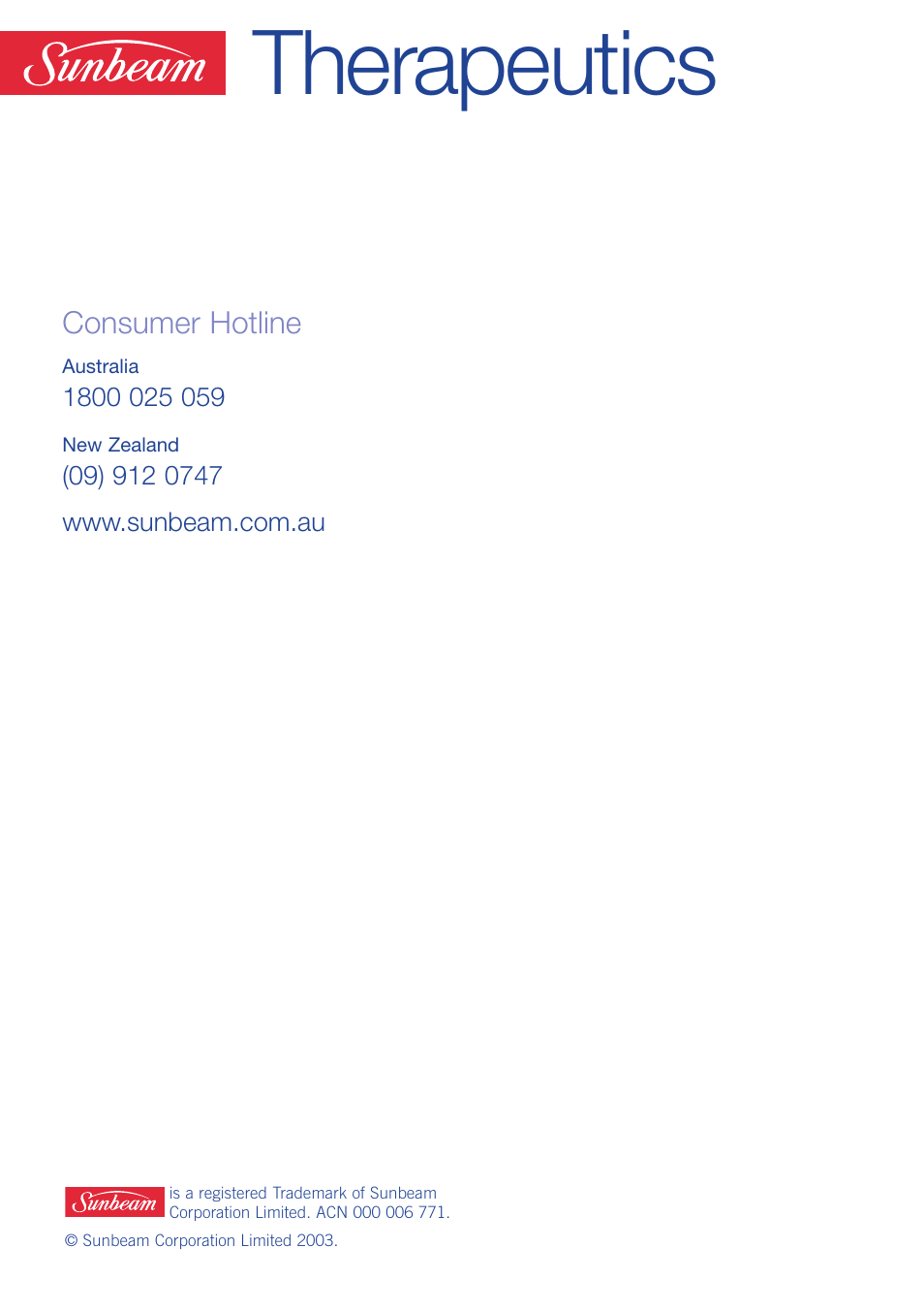 Therapeutics | Sunbeam FB6500 User Manual | Page 10 / 10