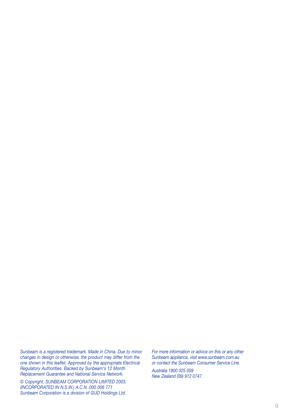 Sunbeam FB6500 User Manual | Page 9 / 10