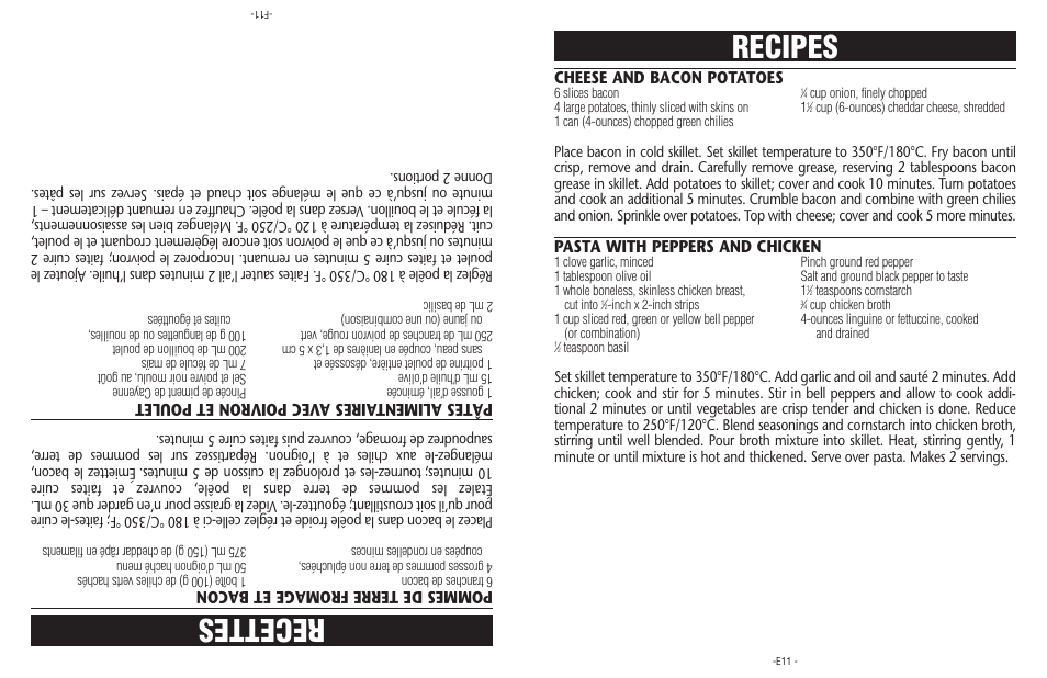 Recipes, Recettes | Sunbeam CKSBSK160-033 User Manual | Page 11 / 16