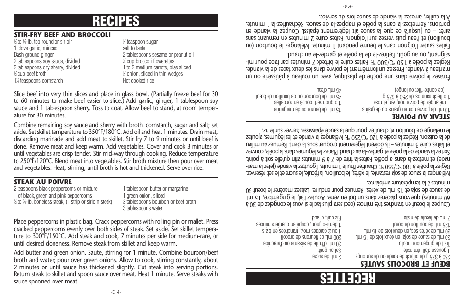 Recettes, Recipes | Sunbeam CKSBSK160-033 User Manual | Page 14 / 16