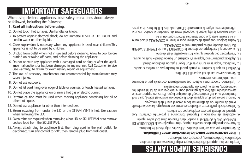 Consignesimpor tantes, Important safeguards | Sunbeam CKSBSK160-033 User Manual | Page 2 / 16