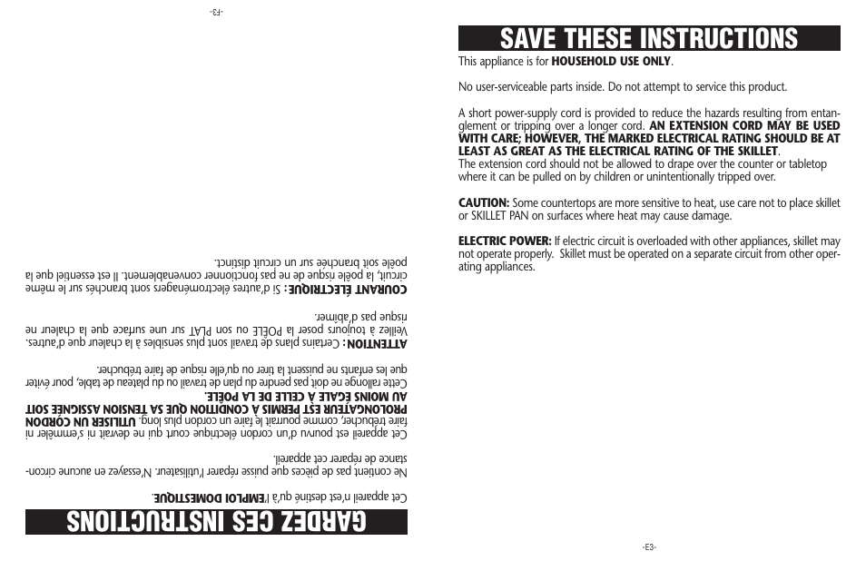 Save these instructions, Gardezces instructions | Sunbeam CKSBSK160-033 User Manual | Page 3 / 16