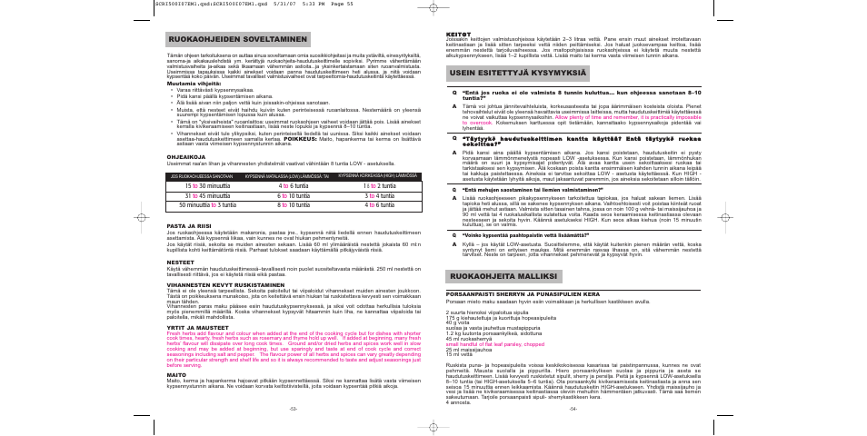 Usein esitettyjä kysymyksiä, Ruokaohjeita malliksi, Ruokaohjeiden soveltaminen | Sunbeam SCRI500-I User Manual | Page 28 / 42