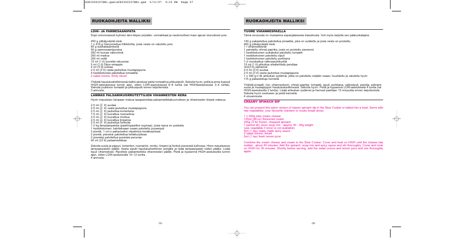 Ruokaohjeita malliksi | Sunbeam SCRI500-I User Manual | Page 29 / 42