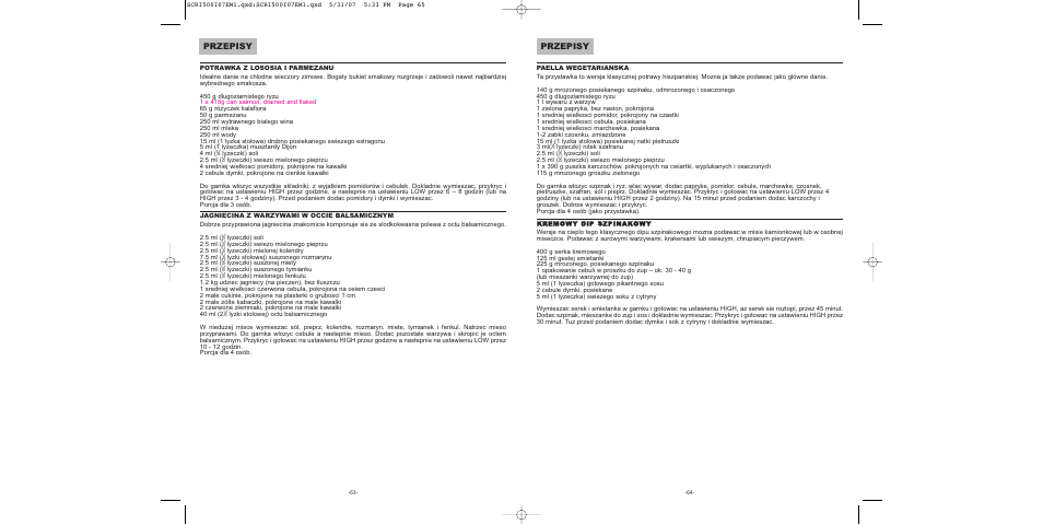 Przepisy | Sunbeam SCRI500-I User Manual | Page 33 / 42
