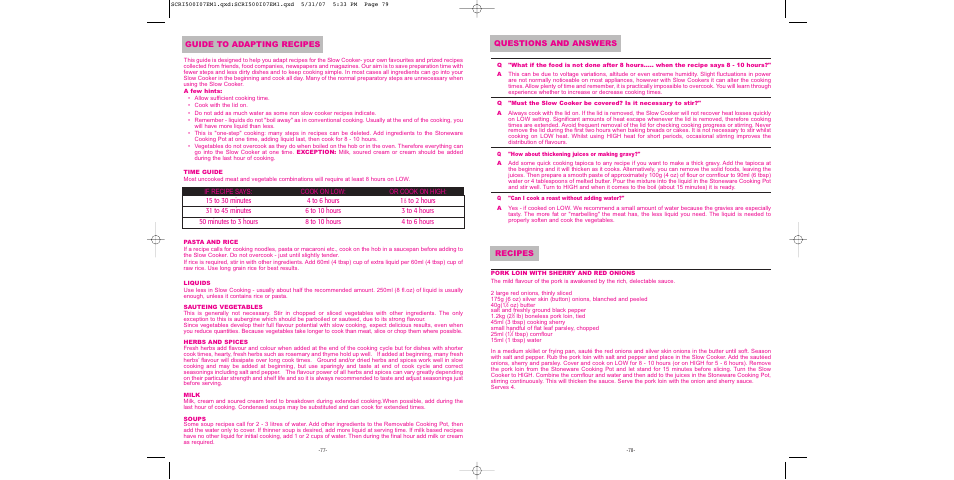 Questions and answers, Recipes, Guide to adapting recipes | Sunbeam SCRI500-I User Manual | Page 40 / 42