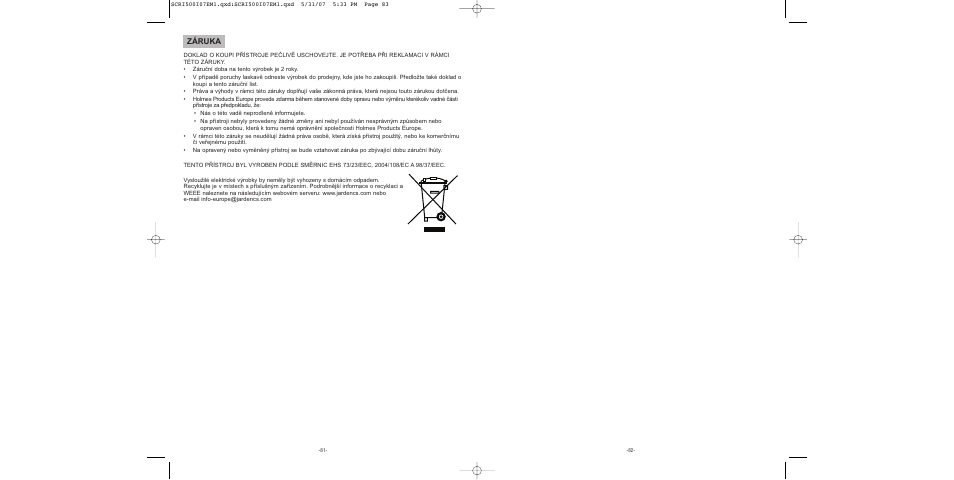 Záruka | Sunbeam SCRI500-I User Manual | Page 42 / 42