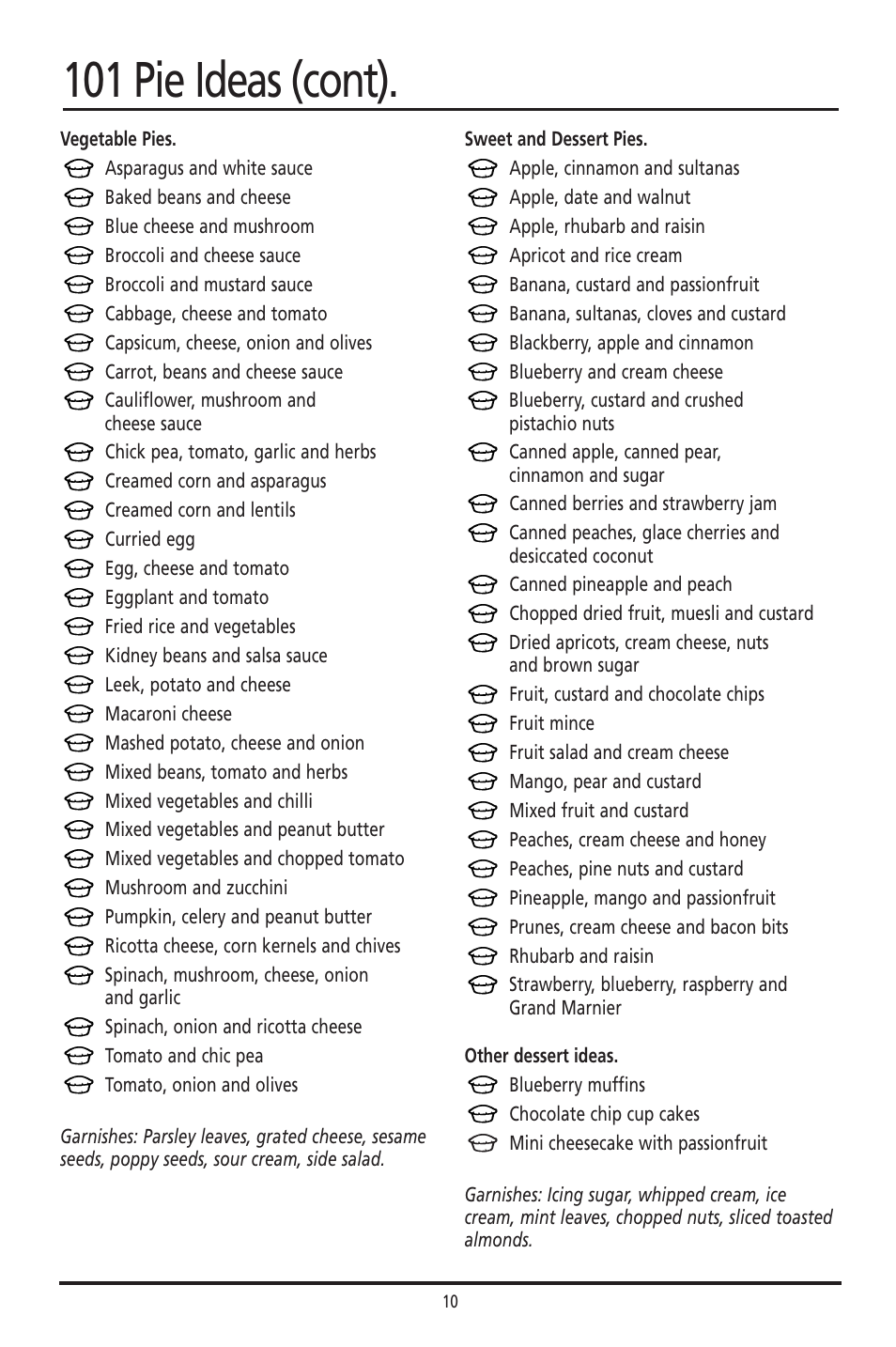 101 pie ideas (cont) | Sunbeam PM040 User Manual | Page 10 / 16