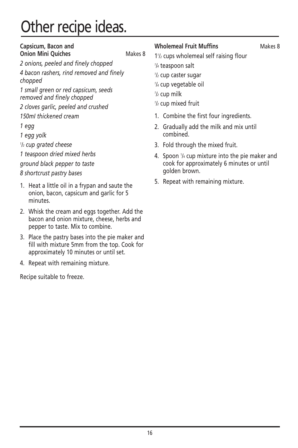 Other recipe ideas | Sunbeam PM040 User Manual | Page 16 / 16