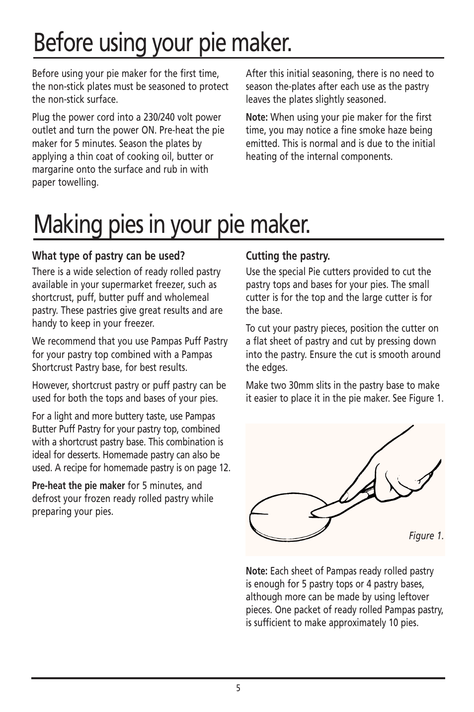 Before using your pie maker, Making pies in your pie maker | Sunbeam PM040 User Manual | Page 5 / 16