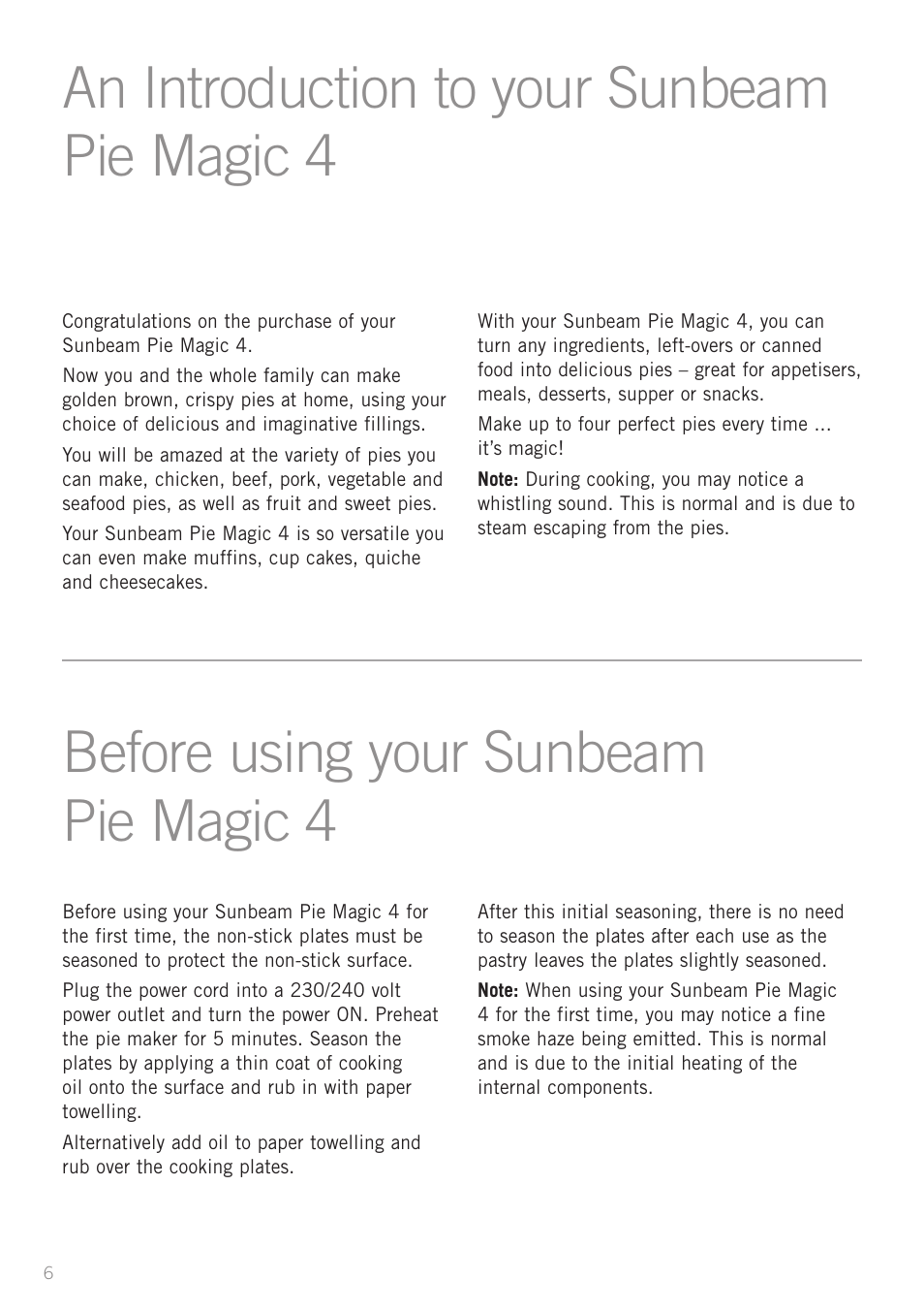 An introduction to your sunbeam pie magic 4, Before using your sunbeam pie magic 4 | Sunbeam Pie Magic 4 User Manual | Page 6 / 12