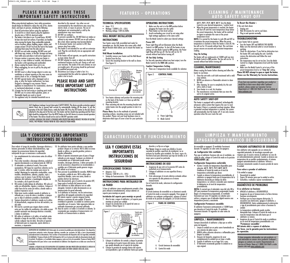 Sunbeam SFH431-UM User Manual | Page 2 / 2