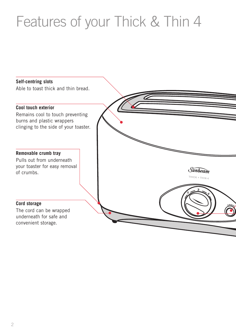 Features of your thick & thin 4 | Sunbeam TA2210 User Manual | Page 4 / 11