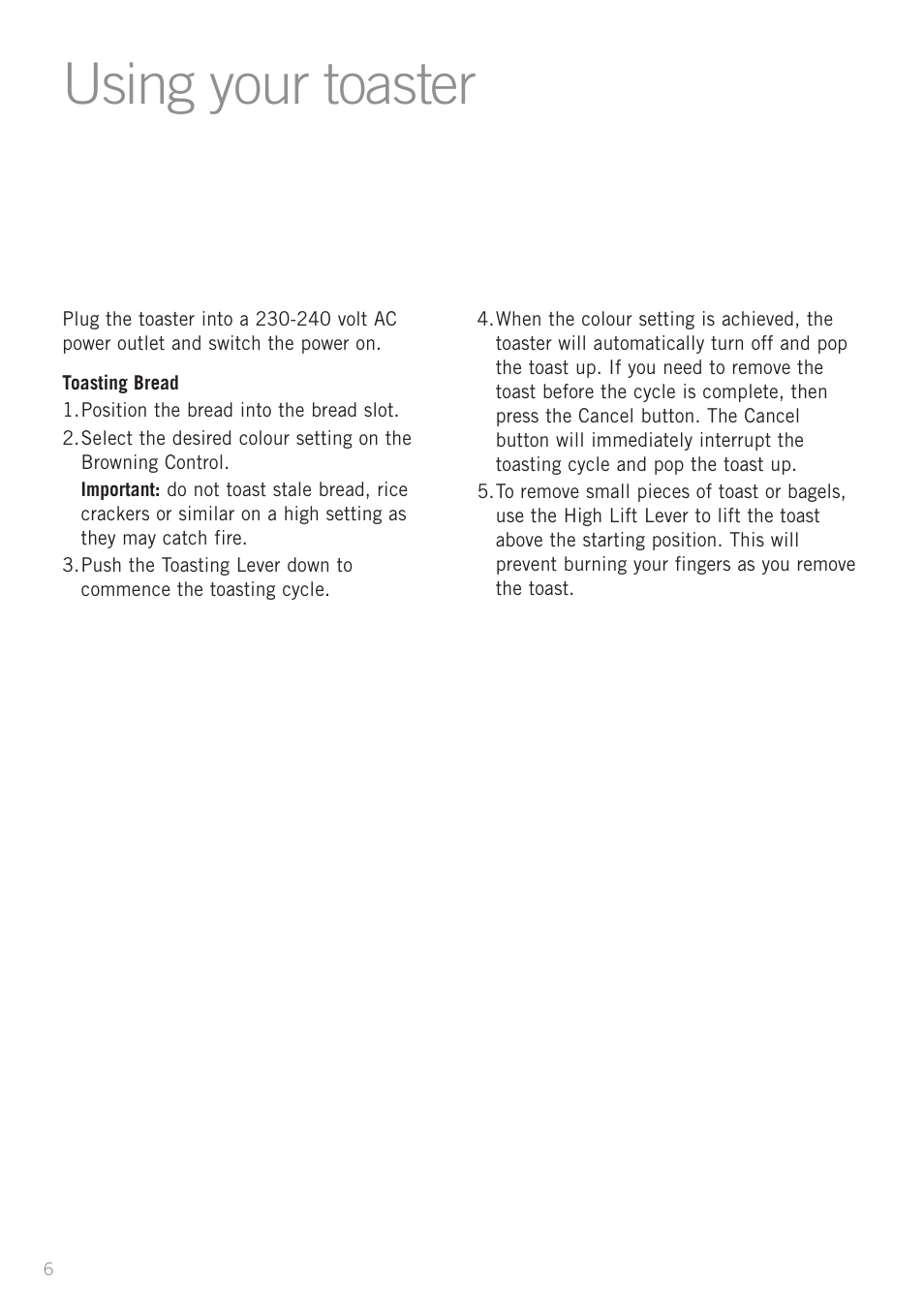 Using your toaster | Sunbeam TA2210 User Manual | Page 8 / 11