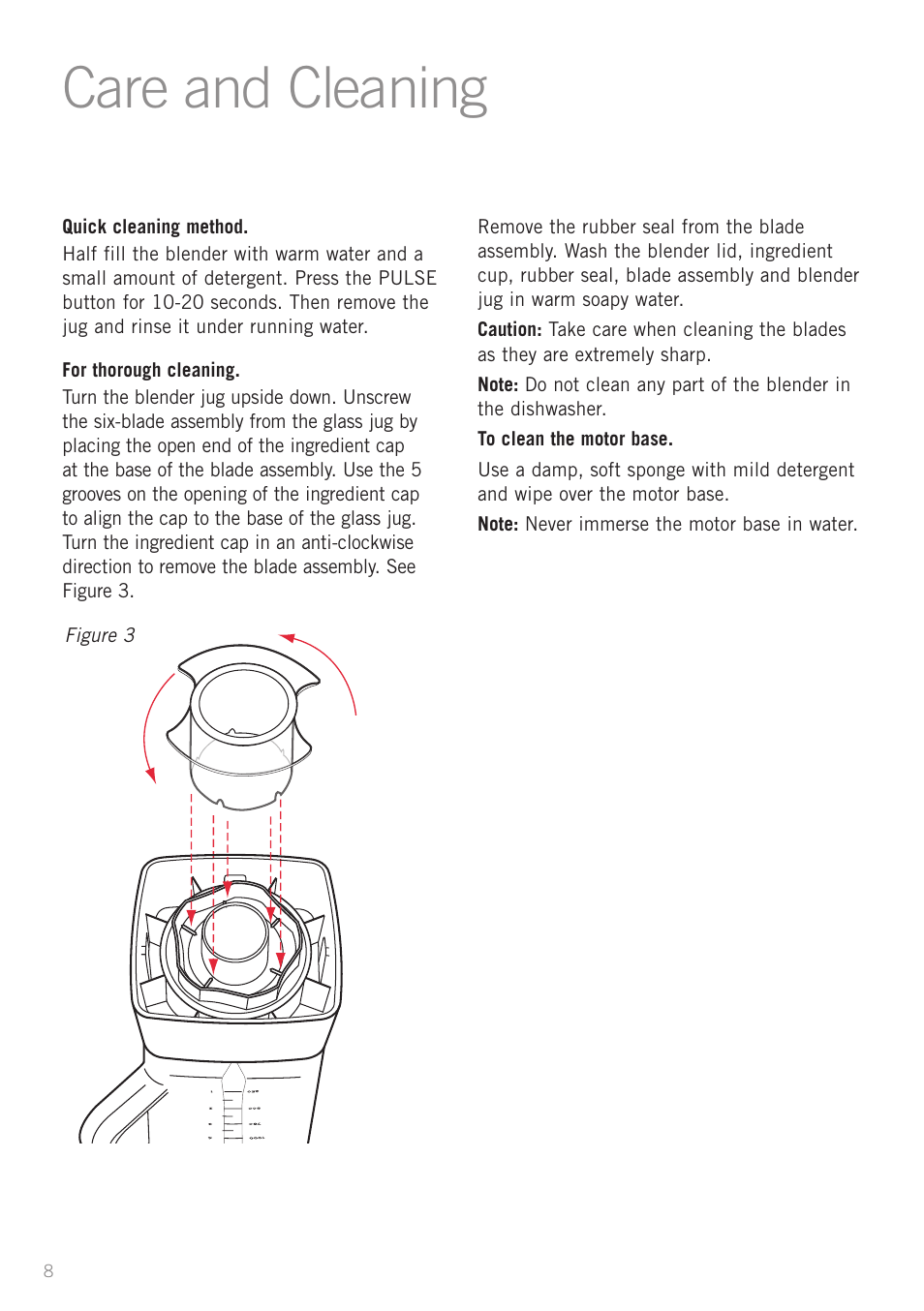 Care and cleaning | Sunbeam PB7950 User Manual | Page 10 / 26