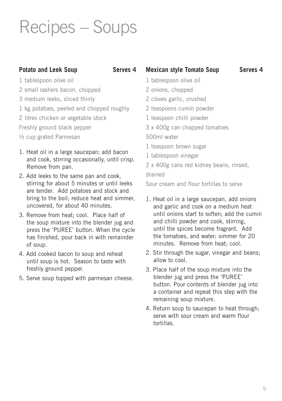 Recipes – soups | Sunbeam PB7950 User Manual | Page 11 / 26