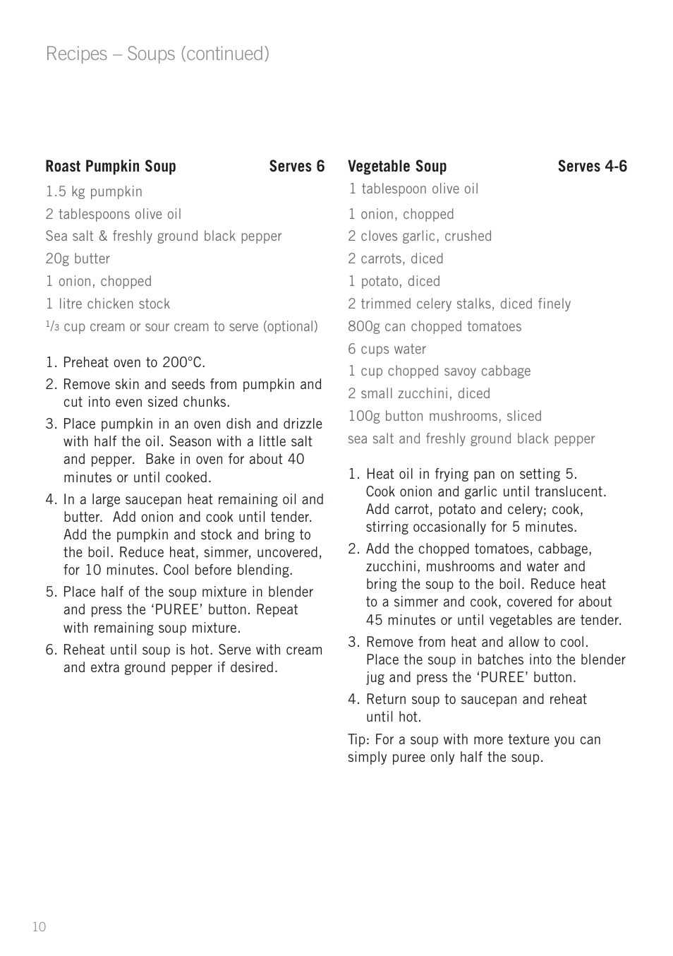 Recipes – soups (continued) | Sunbeam PB7950 User Manual | Page 12 / 26