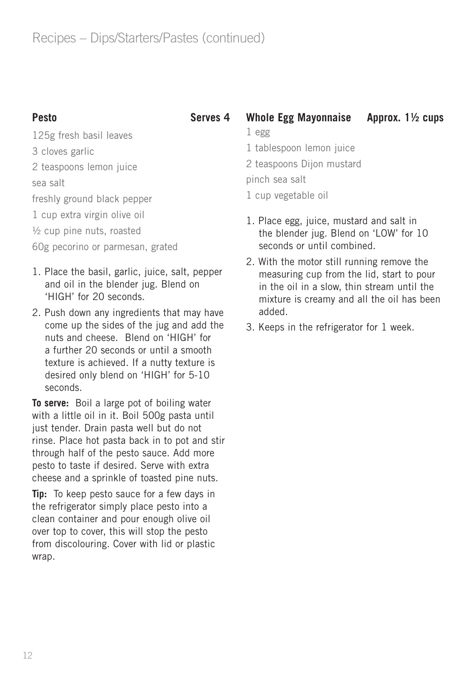 Recipes – dips/starters/pastes (continued) | Sunbeam PB7950 User Manual | Page 14 / 26