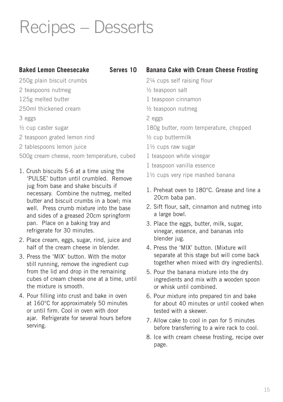 Recipes – desserts | Sunbeam PB7950 User Manual | Page 17 / 26