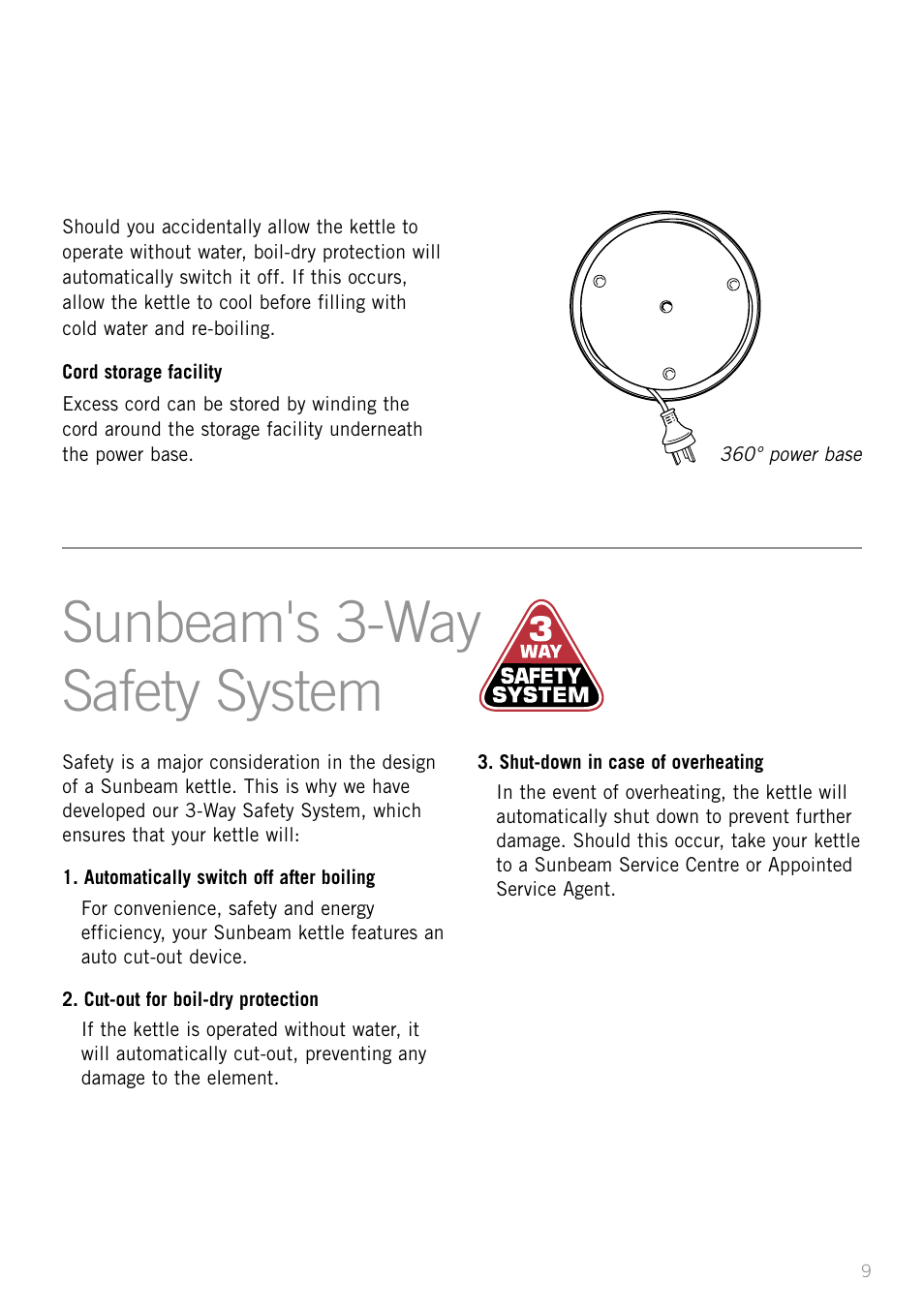 Sunbeam's 3-way safety system | Sunbeam KE5300 User Manual | Page 9 / 16