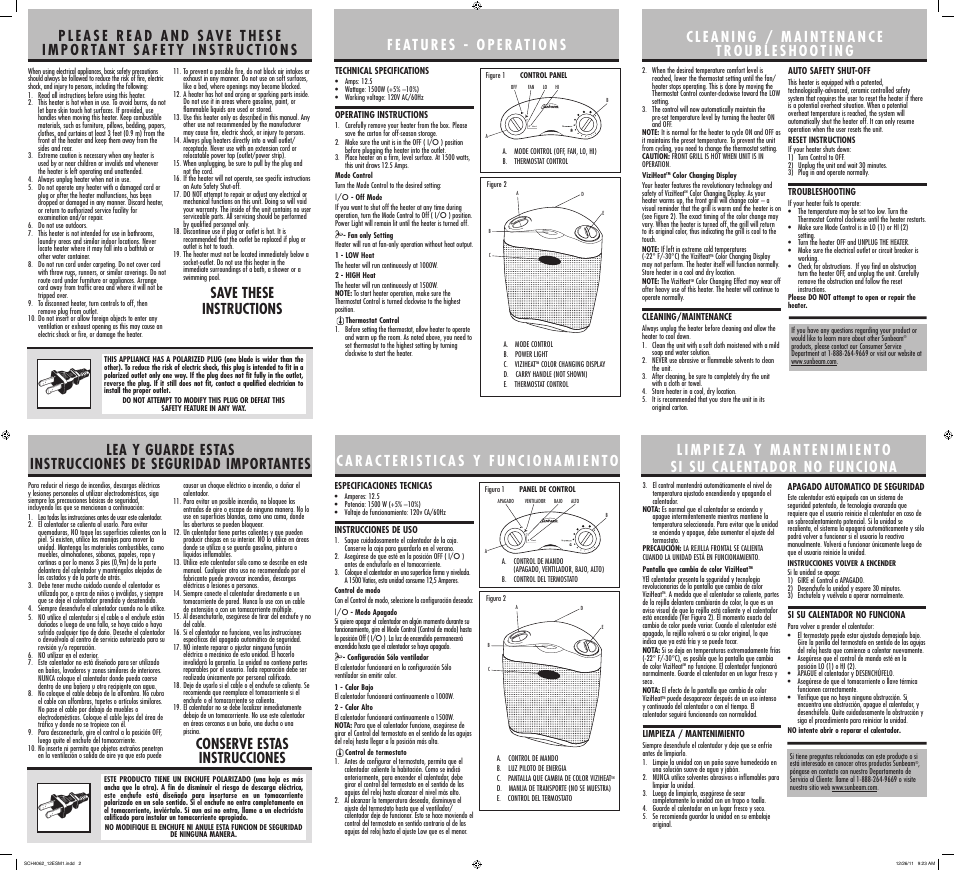 Heat | Sunbeam Heater SCH4062 User Manual | Page 2 / 2