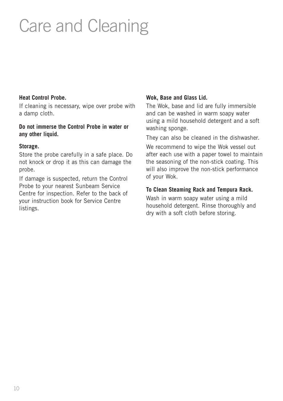 Care and cleaning | Sunbeam WW8900 User Manual | Page 12 / 28