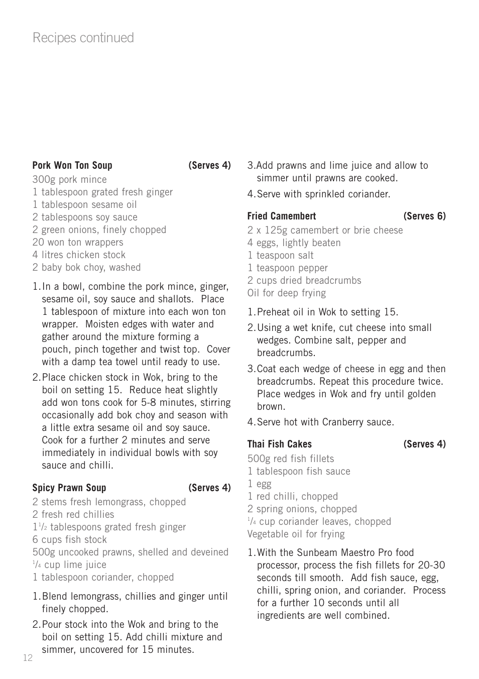 Recipes continued | Sunbeam WW8900 User Manual | Page 14 / 28