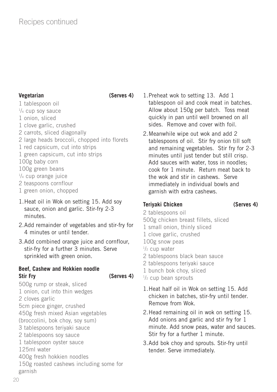 Recipes continued | Sunbeam WW8900 User Manual | Page 22 / 28