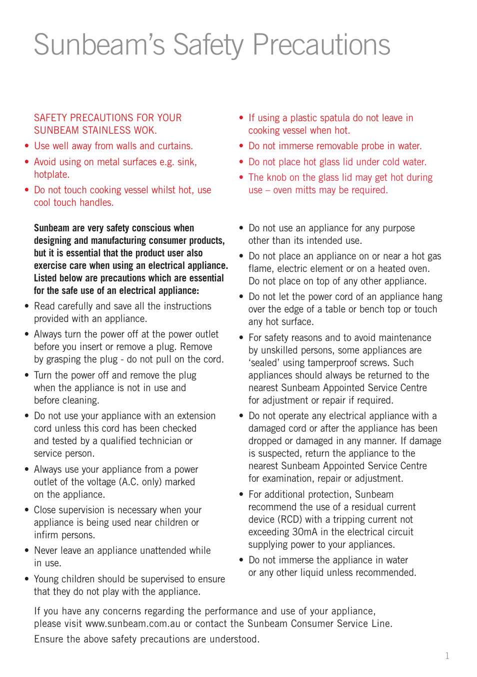 Sunbeam’s safety precautions | Sunbeam WW8900 User Manual | Page 3 / 28