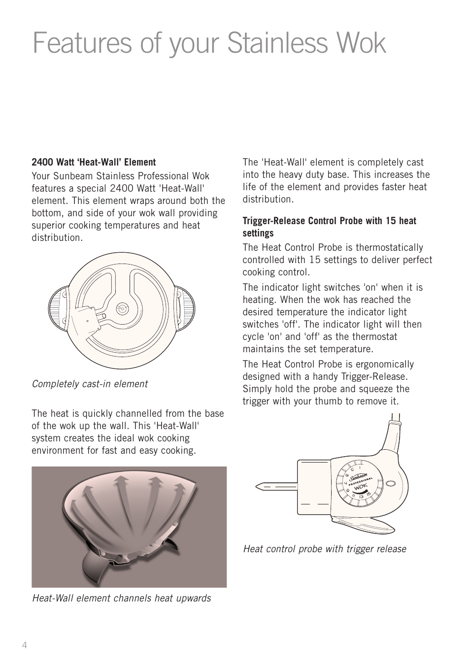 Features of your stainless wok | Sunbeam WW8900 User Manual | Page 6 / 28
