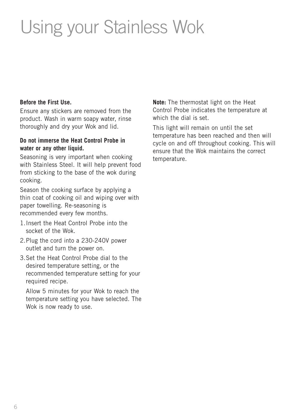 Using your stainless wok | Sunbeam WW8900 User Manual | Page 8 / 28
